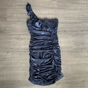 Blue One Shoulder Ruched Cocktail Dress